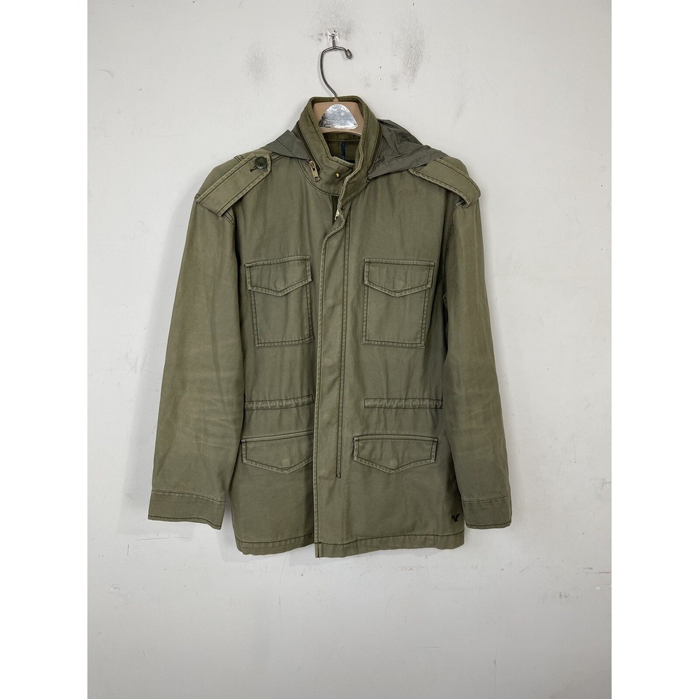 American Eagle Womens Jacket Medium Olive Green Cargo Safari Canvas Utility Army